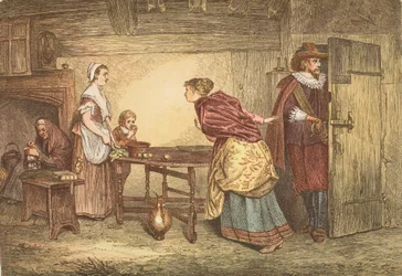 Royalists seeking refuge in the house of a Puritan, engraved by J.D. Cooper